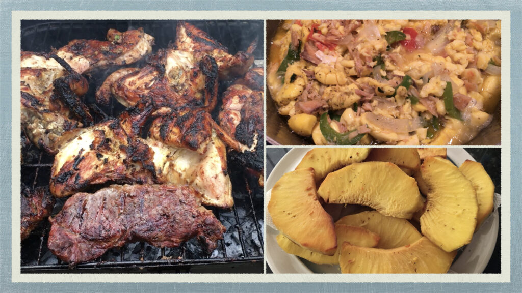 Show images of Jamaica, food and lifestyle.